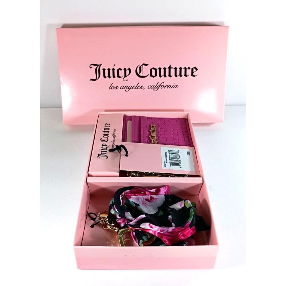 NWT Juicy Couture Hot Pink Card Wallet Key Chain & Scarf Gift Set Open Box - Picture 12 of 16